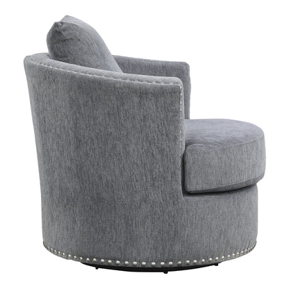 Homelegance Morelia Swivel Accent Chair in Gray Chenille with Nailhead Trim 9468DG-1