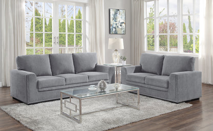 Homelegance Morelia Loveseat in Gray Chenille with Nailhead Trim 9468DG-2