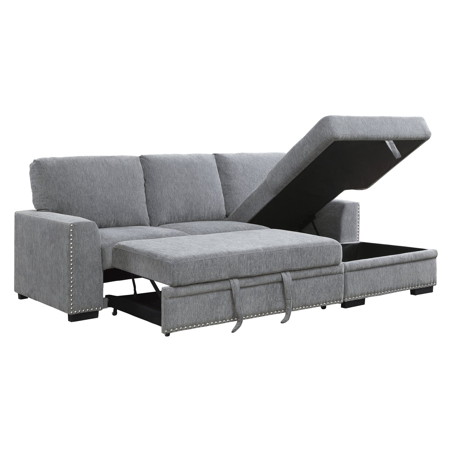 Homelegance Morelia Sectional Sofa Soft Gray Chenille with Pull-Out Bed 9468DG-2RC2L