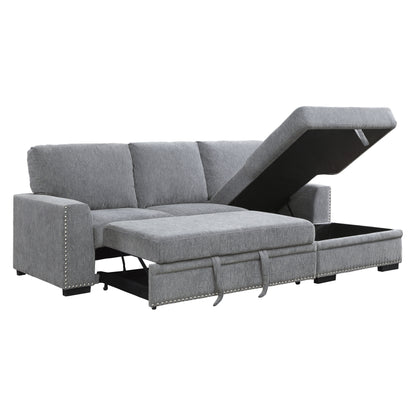 Homelegance Morelia Sectional Sofa Soft Gray Chenille with Pull-Out Bed 9468DG-2RC2L