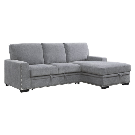 Homelegance Morelia Sectional Sofa Soft Gray Chenille with Pull-Out Bed 9468DG-2RC2L