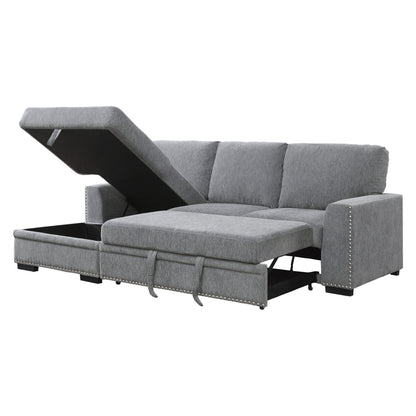 Homelegance Morelia Sectional Sofa Soft Gray Chenille with Pull-Out Bed 9468DG-2LC2R