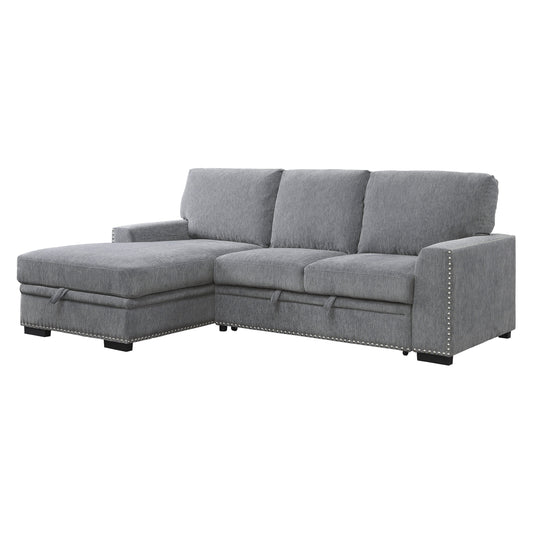 Homelegance Morelia Sectional Sofa Soft Gray Chenille with Pull-Out Bed 9468DG-2LC2R
