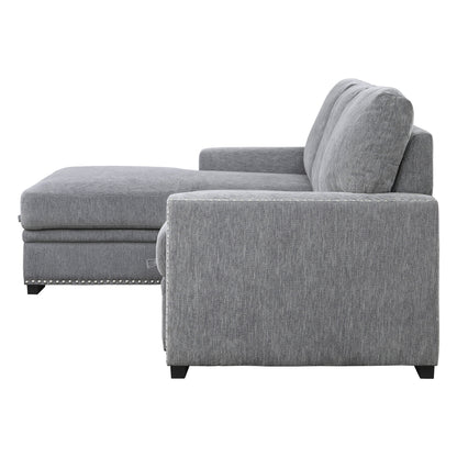 Homelegance Morelia Sectional Sofa Soft Gray Chenille with Pull-Out Bed 9468DG-2LC2R