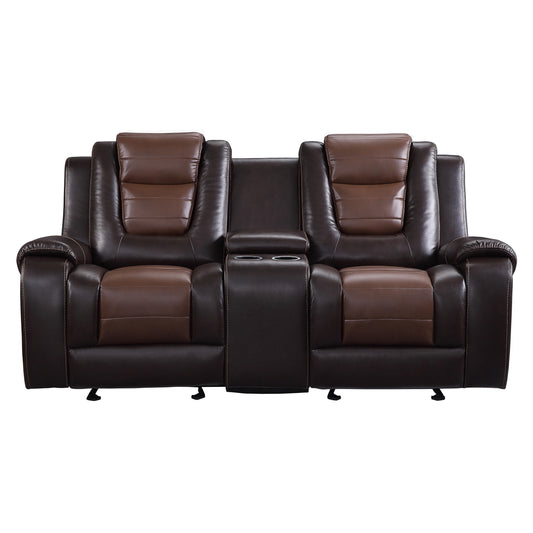 Homelegance Briscoe Loveseat Glider Reclining in 2-tone Faux Leather 9470BR-2