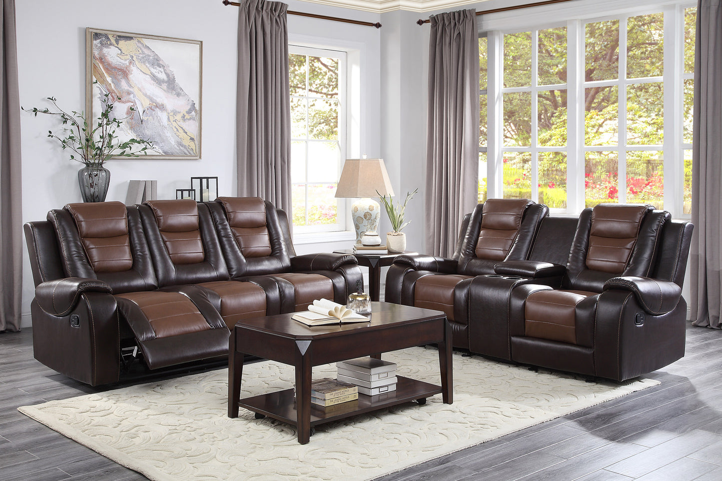 Homelegance Briscoe Loveseat Glider Reclining in 2-tone Faux Leather 9470BR-2