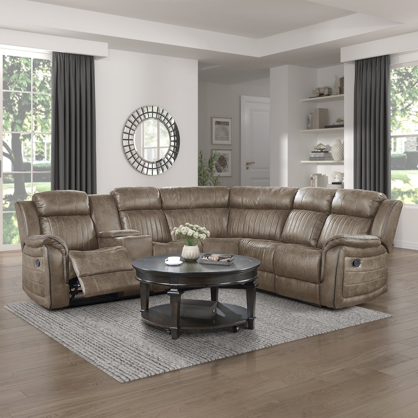 Homelegance Centeroak Sectional Sofa in Soft Dark Brown 9479SDB-SC