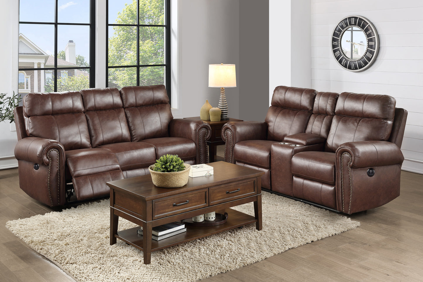 Homelegance Granville Sectional Sofa in Brown Faux Leather 9488BR-3PW