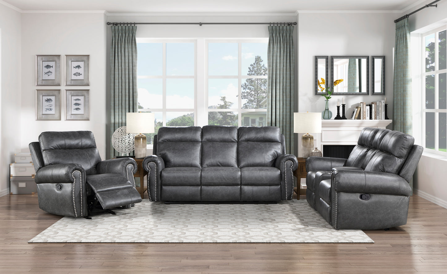 Homelegance Granville Loveseat Reclining with Center Console in Gray 9488GY-2