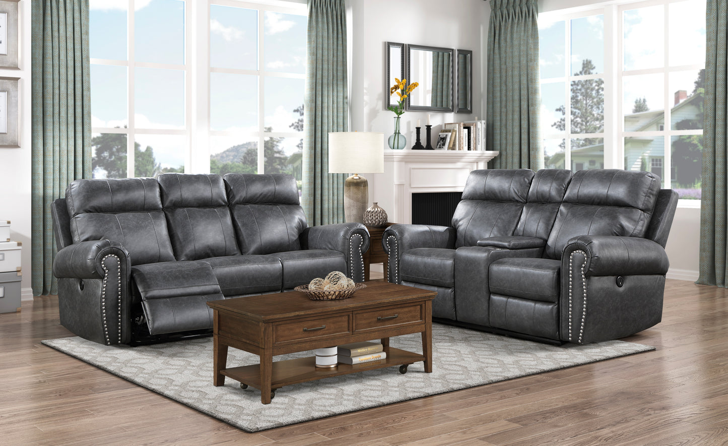 Homelegance Granville Gray Faux Leather Power Reclining Sectional Sofa 9488GY-3PW