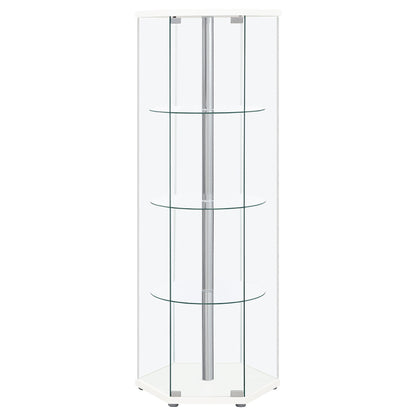 Zahavah 4-shelf Hexagonal Clear Glass Curio Cabinet White