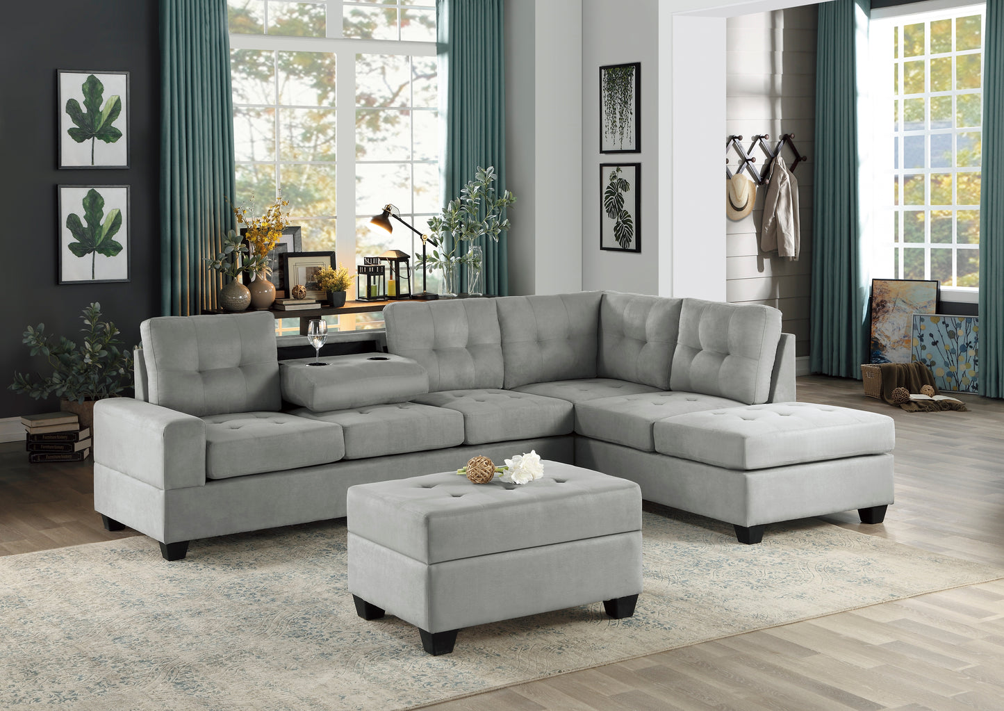 Homelegance Maston Gray Ottoman Bench with Tufted Top and Interior Storage 9507GRY-4