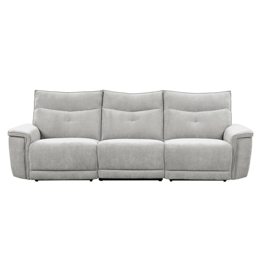 Homelegance Tesoro Power Reclining Sofa with Power Headrests in Mist Gray 9509MGY-3PWH