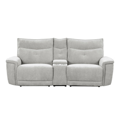 Homelegance Tesoro Loveseat Power Reclining Mist Gray with Center Console 9509MGY-2CNPWH