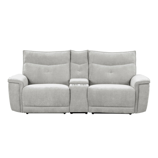 Homelegance Tesoro Loveseat Power Reclining Mist Gray with Center Console 9509MGY-2CNPWH