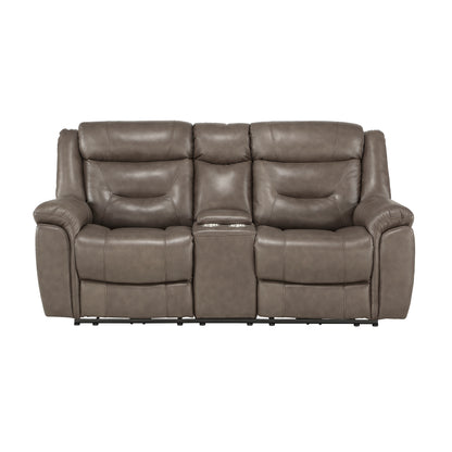 Homelegance Kennett Loveseat Power Reclining with Center Console in Brownish Gray 9528BRG-2PWH