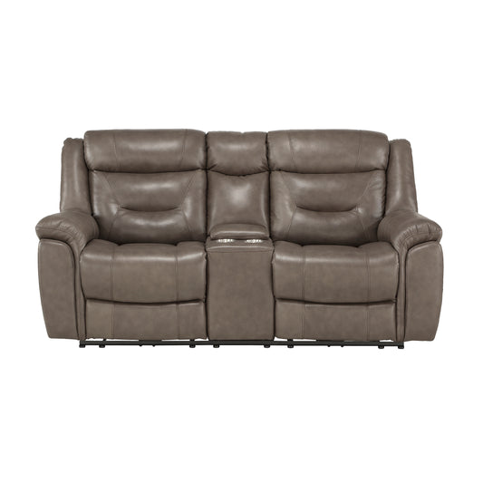 Homelegance Kennett Loveseat Power Reclining with Center Console in Brownish Gray 9528BRG-2PWH
