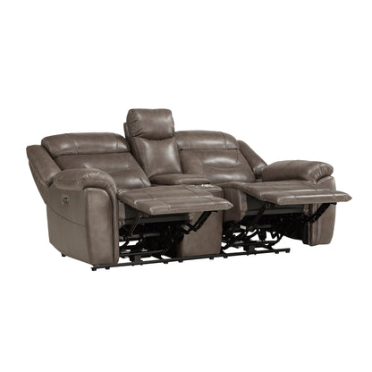 Homelegance Kennett Loveseat Power Reclining with Center Console in Brownish Gray 9528BRG-2PWH