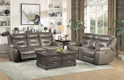 Homelegance Kennett Loveseat Power Reclining with Center Console in Brownish Gray 9528BRG-2PWH