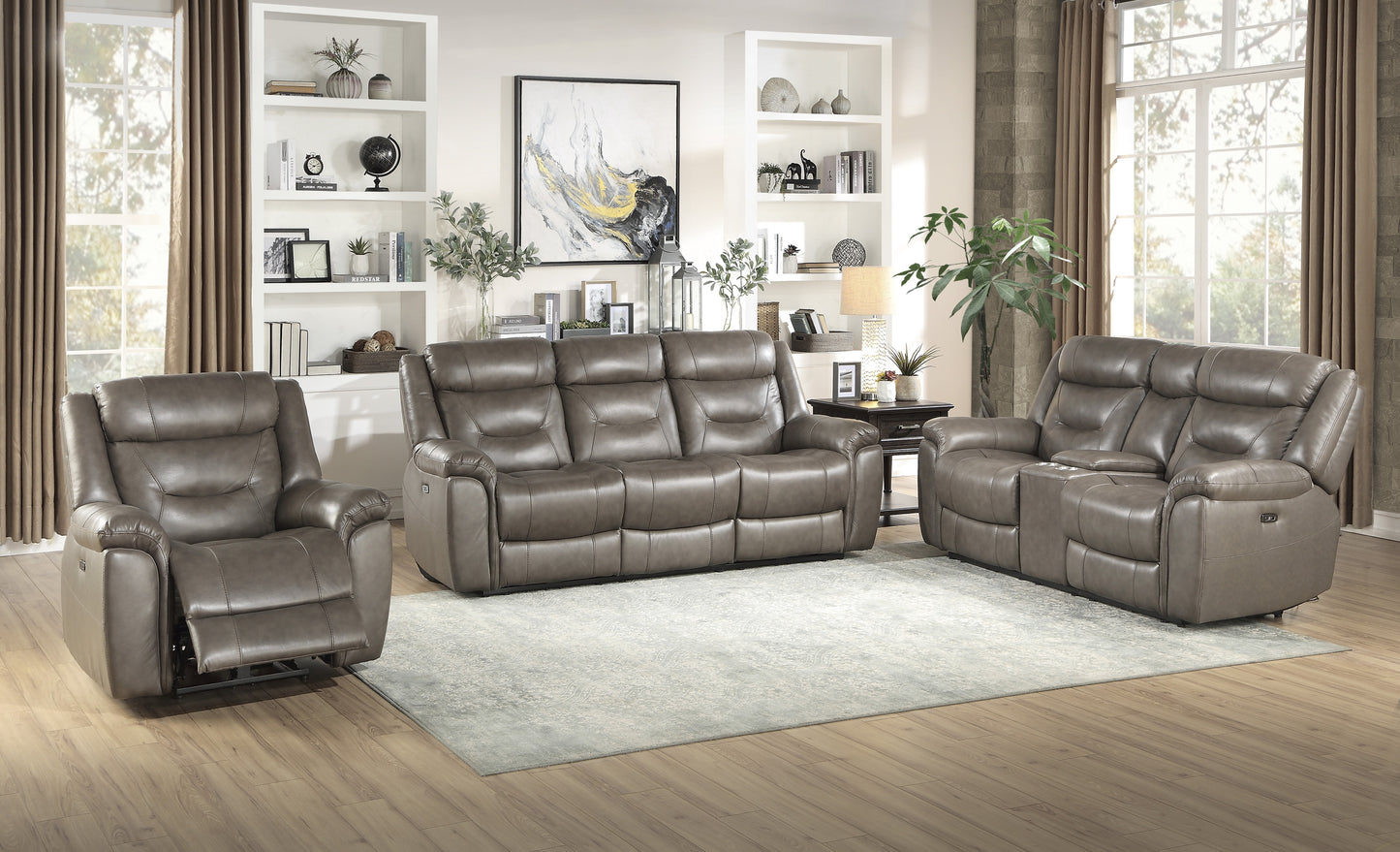 Homelegance Kennett Loveseat Power Reclining with Center Console in Brownish Gray 9528BRG-2PWH