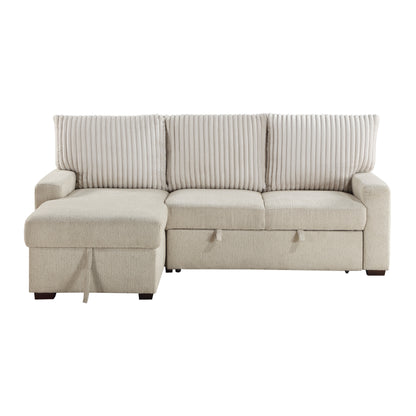 Homelegance Gallatin Sectional Sofa Beige Boucle with Pull-Out Bed 9605BE-2LCRL
