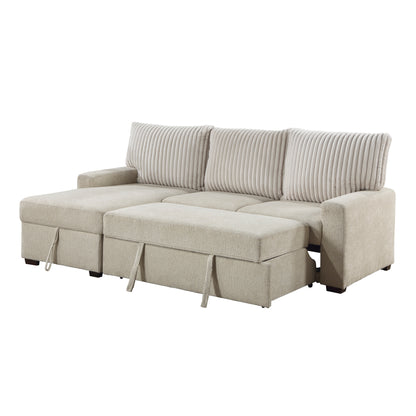Homelegance Gallatin Sectional Sofa Beige Boucle with Pull-Out Bed 9605BE-2LCRL