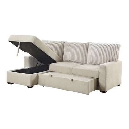 Homelegance Gallatin Sectional Sofa Beige Boucle with Pull-Out Bed 9605BE-2LCRL