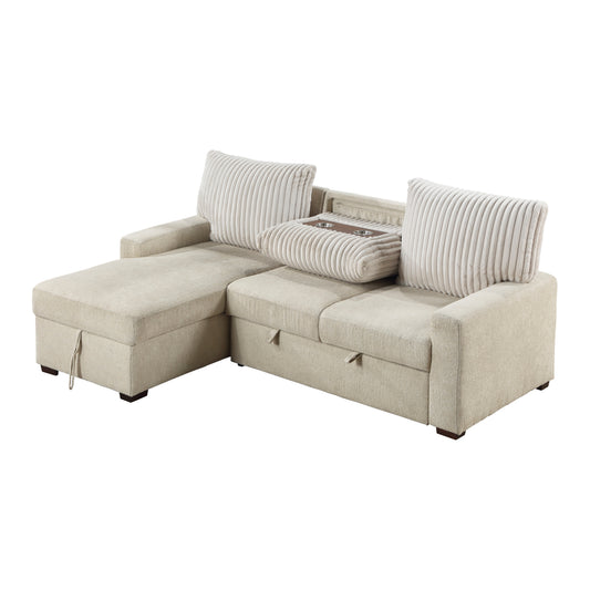 Homelegance Gallatin Sectional Sofa Beige Boucle with Pull-Out Bed 9605BE-2LCRL