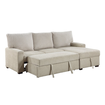 Homelegance Gallatin Sectional Sofa Beige Boucle with Pull-Out Bed 9605BE-2LLRC