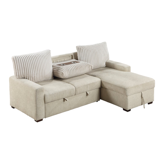 Homelegance Gallatin Sectional Sofa Beige Boucle with Pull-Out Bed 9605BE-2LLRC