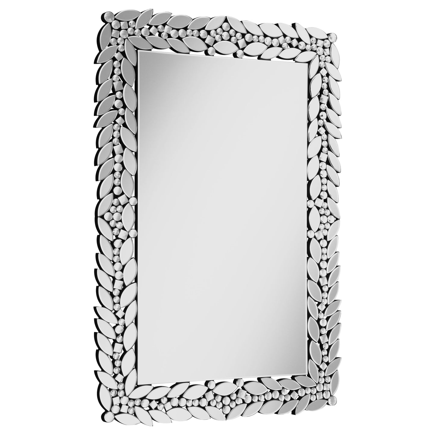 Cecily 32 x 47 Inch Leaf Border Crystal Wall Mirror Silver