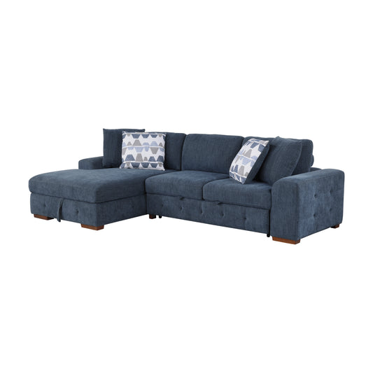 Homelegance Raife Sectional Sofa Soft Blue Chenille with Pull-Out Bed 9624BU-2LC2R