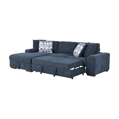 Homelegance Raife Sectional Sofa Soft Blue Chenille with Pull-Out Bed 9624BU-2LC2R