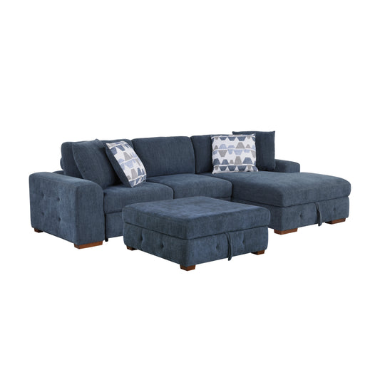 Homelegance Raife Blue Chenille Sectional Sofa with Pull-Out Bed and Storage 9624BU-32LRC
