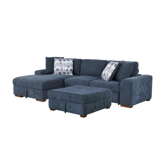 Homelegance Raife Sectional Sofa Blue Chenille with Pull-Out Bed and Storage 9624BU-3LC2R