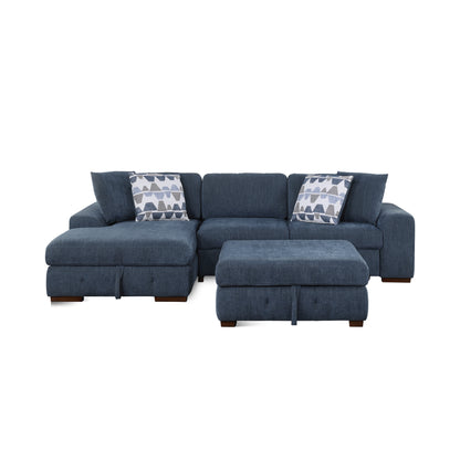 Homelegance Raife Sectional Sofa Blue Chenille with Pull-Out Bed and Storage 9624BU-3LC2R