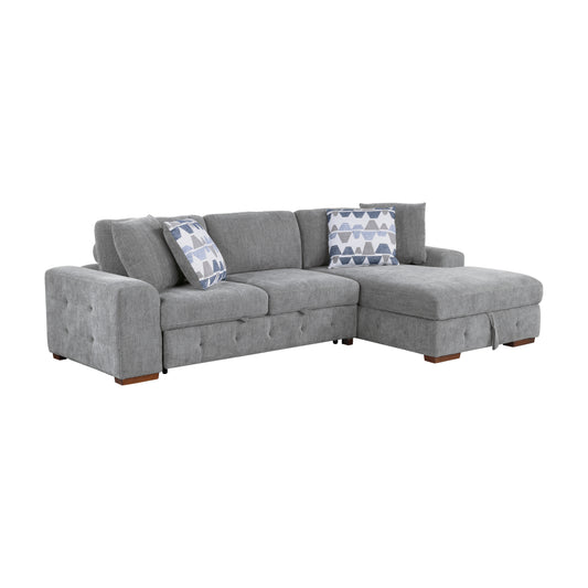 Homelegance Raife Gray Chenille Sectional Sofa with Pull-Out Bed and Storage 9624GY-22LRC