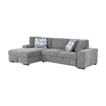 Homelegance Raife Gray Chenille Sectional Sofa with Pull-Out Bed and Storage 9624GY-3LC2R