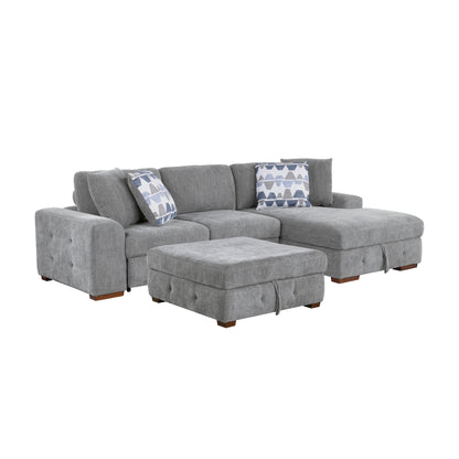 Homelegance Raife Gray Chenille Sectional Sofa with Pull-Out Bed and Storage 9624GY-32LRC