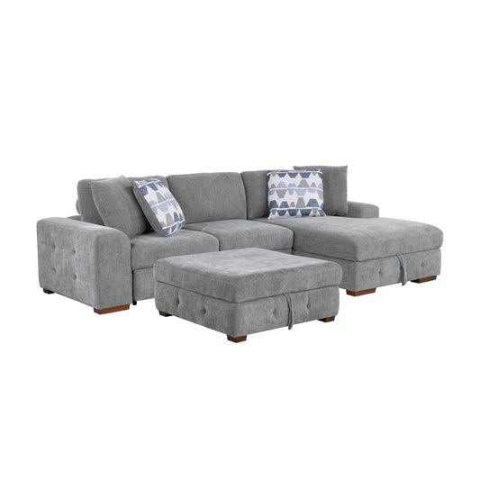 Homelegance Raife Gray Chenille Sectional Sofa with Pull-Out Bed and Storage 9624GY-32LRC