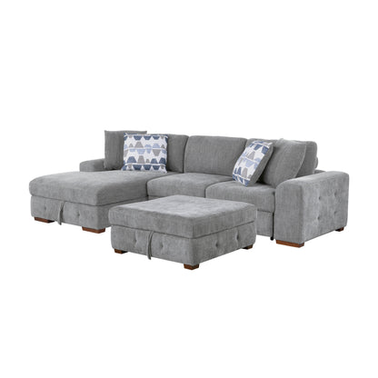 Homelegance Raife Gray Chenille Sectional Sofa with Pull-Out Bed and Storage 9624GY-3LC2R