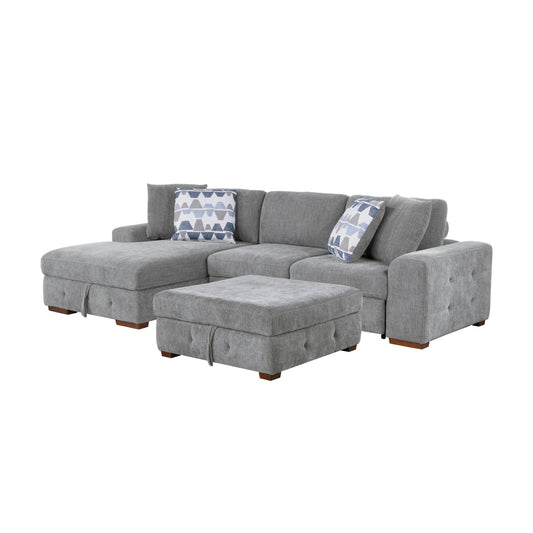 Homelegance Raife Gray Chenille Sectional Sofa with Pull-Out Bed and Storage 9624GY-3LC2R