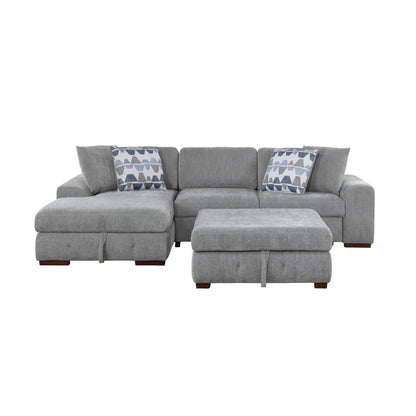 Homelegance Raife Gray Chenille Sectional Sofa with Pull-Out Bed and Storage 9624GY-3LC2R