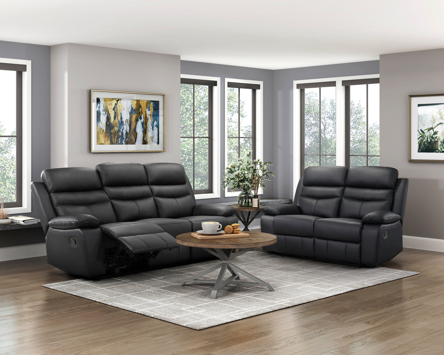 Homelegance Hancock Loveseat Reclining in Black 9628BLK-2