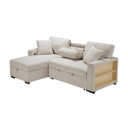 Homelegance Pompano Sectional Sofa in Soft Beige Boucle with Hidden Storage 9630BE-2LC2R