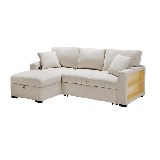 Homelegance Pompano Sectional Sofa in Soft Beige Boucle with Hidden Storage 9630BE-2LC2R