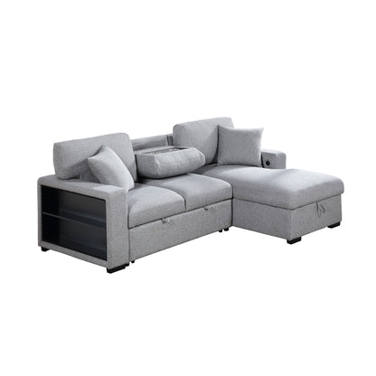 Homelegance Pompano Sectional Sofa Gray with Pull-Out Bed and Storage 9630GY-22LRC