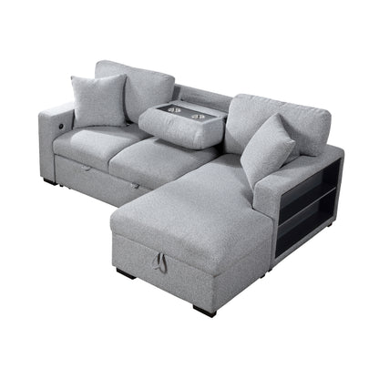 Homelegance Pompano Sectional Sofa Gray with Pull-Out Bed and Storage 9630GY-22LRC