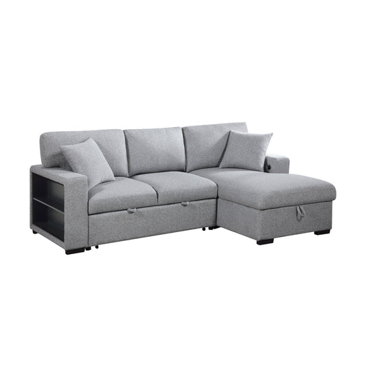 Homelegance Pompano Sectional Sofa Gray with Pull-Out Bed and Storage 9630GY-22LRC