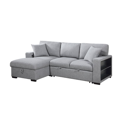 Homelegance Pompano Gray Sectional Sofa with Pull-Out Bed and Storage 9630GY-2LC2R